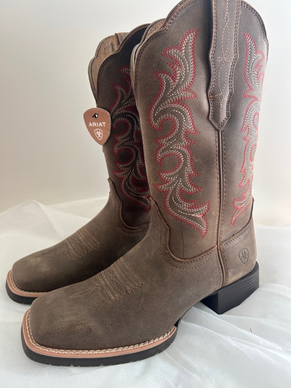 Ariat Women’s Hybrid Rancher Brown Leather Stretch Fit Western Boot Wide Sq Toe - Picture 3 of 11